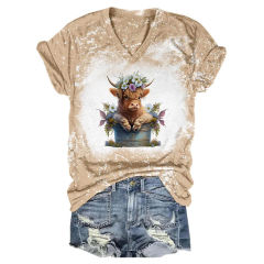 Charming Highland Cow Baby: Rainbow V-Neck T-Shirt